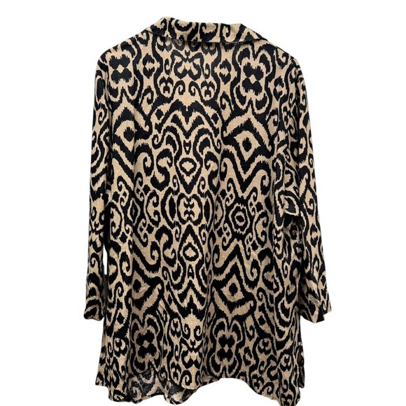 JONES NY Linen Top Plus Size 3X Black Tan Ikat Womens Tunic - Picture 4 of 10